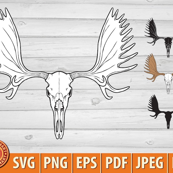 Moose Skull with Antlers. Cut files for Cricut. Clip Art silhouettes (eps, svg, pdf, png, dxf, jpeg).