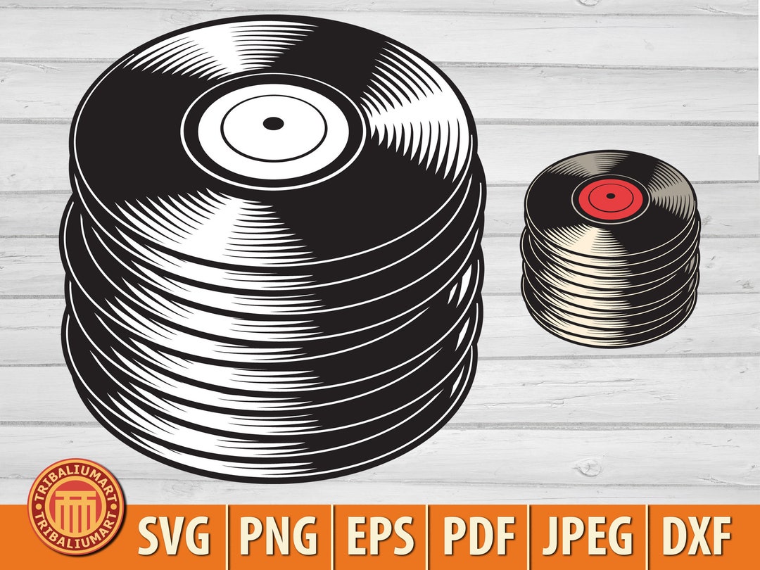Cd R Vinyal Design File Vinyl Records Stacked. Cut Files for Cricut. Clip Art Silhouette (eps ...