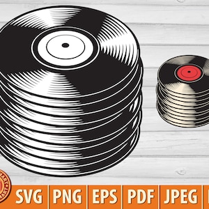 Discos de vinil empilhados. Cortar arquivos para Cricut. Silhueta de clipart (eps, svg, pdf, png, dxf, jpeg).