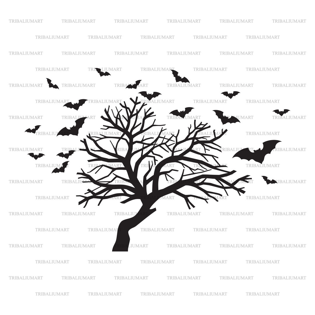 Gruselige Baum und fliegende Fledermäuse (Halloween Hintergrund,  beängstigend schwarzen Baum). Dateien für Cricut ausschneiden. ClipArt  (eps, svg, pdf, png, dxf, jpg). - Etsy Österreich, image size:1080x1080