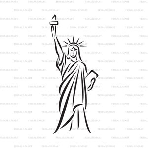 Statua della libertà a New York. Taglia i file per Cricut. Clip art silhouette (EPS, SVG, PDF, PNG, DXF, jpeg).