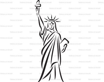 Statue de la liberté à New York. Couper des fichiers pour Cricut. Clip art silhouette (EPS, SVG, PDF, png, DXF, JPEG).
