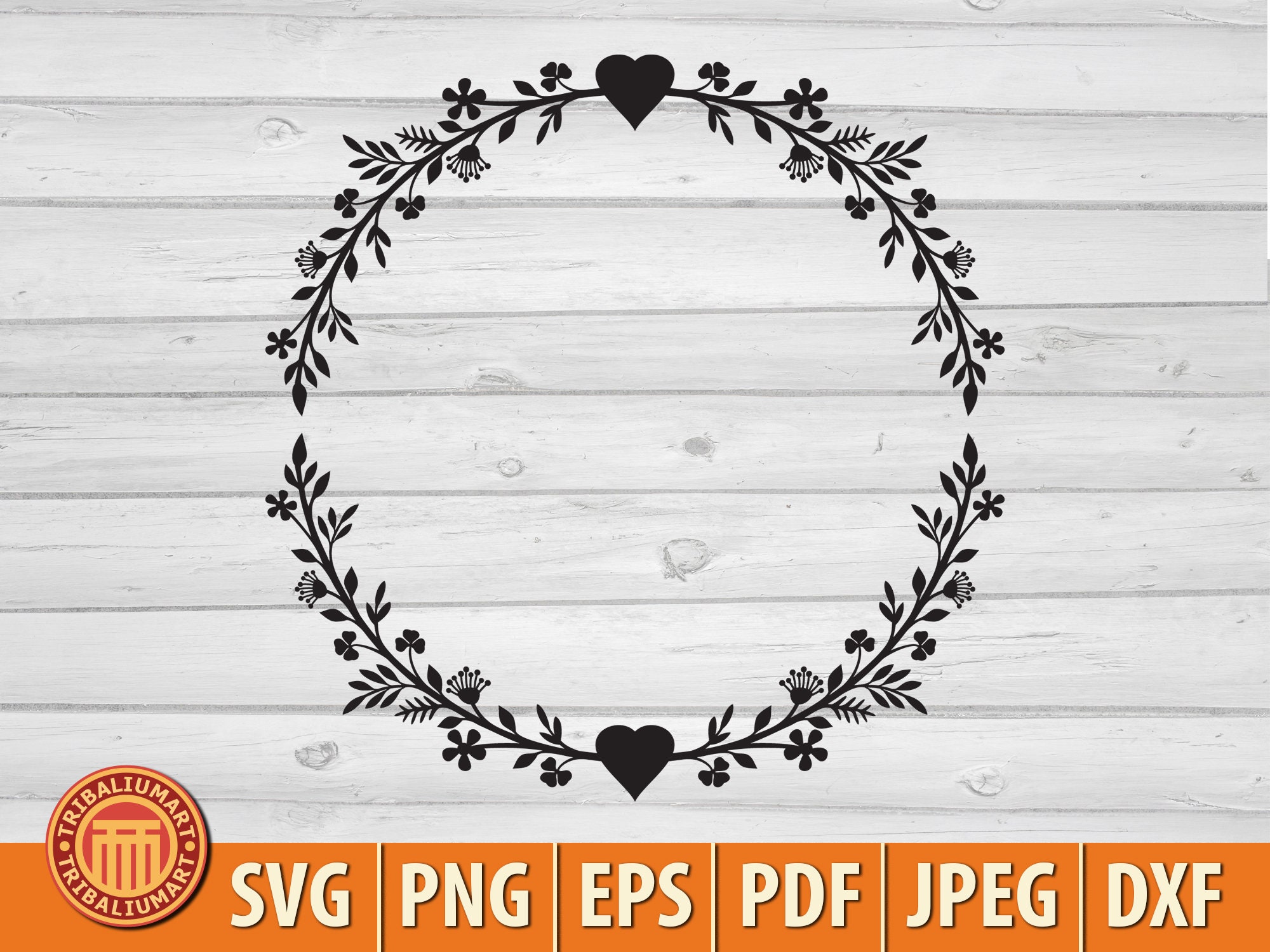 Floral Wreath With Heart (flower Circle). Cut Files for Cricut. Clip ...