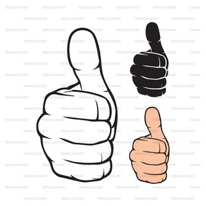 Mão humana mostrando os polegares. Cortar arquivos para Cricut. Silhuetas de clipart (eps, svg, pdf, png, dxf, jpeg).