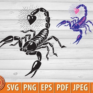 Scorpion with Heart. Cut files for Cricut. Clip Art silhouette (eps, svg, pdf, png, dxf, jpeg).