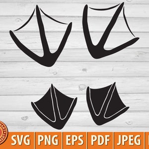 May include: Black duck foot prints in a vector graphic design. The image shows four separate prints, two with three toes and two with webbed feet. The background is a light wood grain pattern. The bottom of the image has file type options.