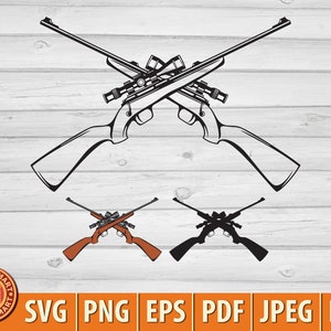 Rifles de caza cruzados con mira telescópica. Francotirador. Cortar archivos para Cricut. Silueta Clip Art (eps, svg, pdf, png, dxf, jpeg).