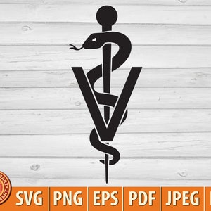 Símbolo Veterinário Caduceus Snake com Stick. Bastão de Asclépio. Cortar arquivos para Cricut. Silhuetas de clipart (eps, svg, pdf, png, dxf, jpeg).