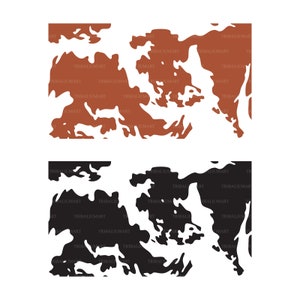 May include: Two abstract patterns in black and white and brown and white. The patterns are similar, but the colors are reversed. The patterns are made up of irregular shapes that resemble clouds or animal hide.