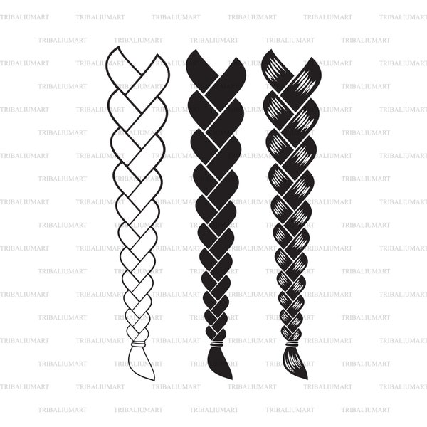 Hair Braided or Hair Braids. Cut files for Cricut, Clip Art silhouettes (eps, svg, pdf, png, dxf, jpeg).