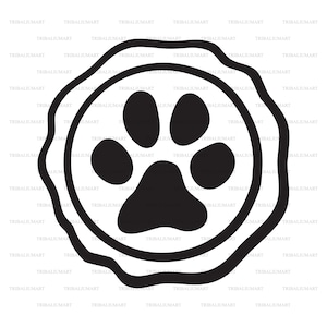 Hond Paw Print Seal (rubber stempel met dierlijke voetafdruk). Cut bestanden voor de Cricut. Clip Art silhouetten (EPS, SVG, PDF, PNG, DXF, JPEG).