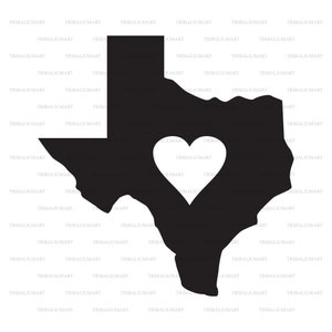 Texas Karte und Herz (The Lone Star State). Dateien für Cricut ausschneiden. ClipArt (eps, svg, pdf, png, dxf, jpg).