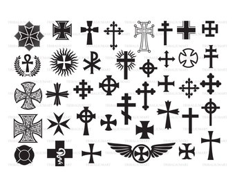Big collection of crosses (Catholic, Celtic, Orthodox, Maltese). Cut files for Cricut, Clip Art silhouettes (eps, svg, pdf, png, dxf, jpeg).