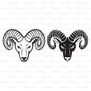 Head of the ram. Cut files for Cricut, Clip Art silhouettes (eps, svg, pdf, png, dxf, jpeg).