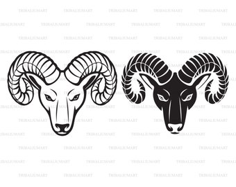 Head of the ram. Cut files for Cricut, Clip Art silhouettes (eps, svg, pdf, png, dxf, jpeg).