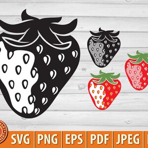 Fruits aux fraises. Couper des fichiers pour Cricut. Silhouettes clipart (eps, svg, pdf, png, dxf, jpeg).