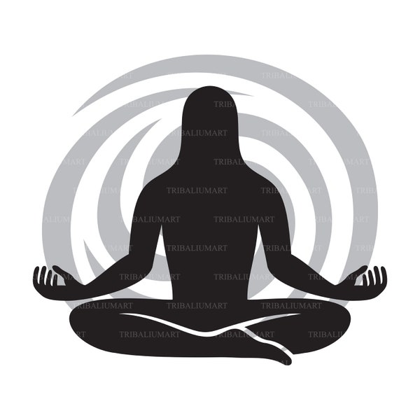 Man figure meditating symbol (yoga position). Cut files for Cricut, Clip Art silhouettes (eps, svg, pdf, png, dxf, jpeg).