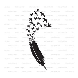 Veren met vogels. Cut bestanden voor de Cricut. Clip Art silhouetten (EPS, SVG, PDF, PNG, DXF, JPEG).