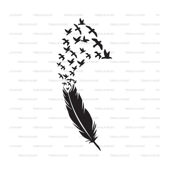 Download Feather With Birds Cut Files For Cricut Clip Art Silhouettes Eps Svg Pdf Png Dxf Jpeg
