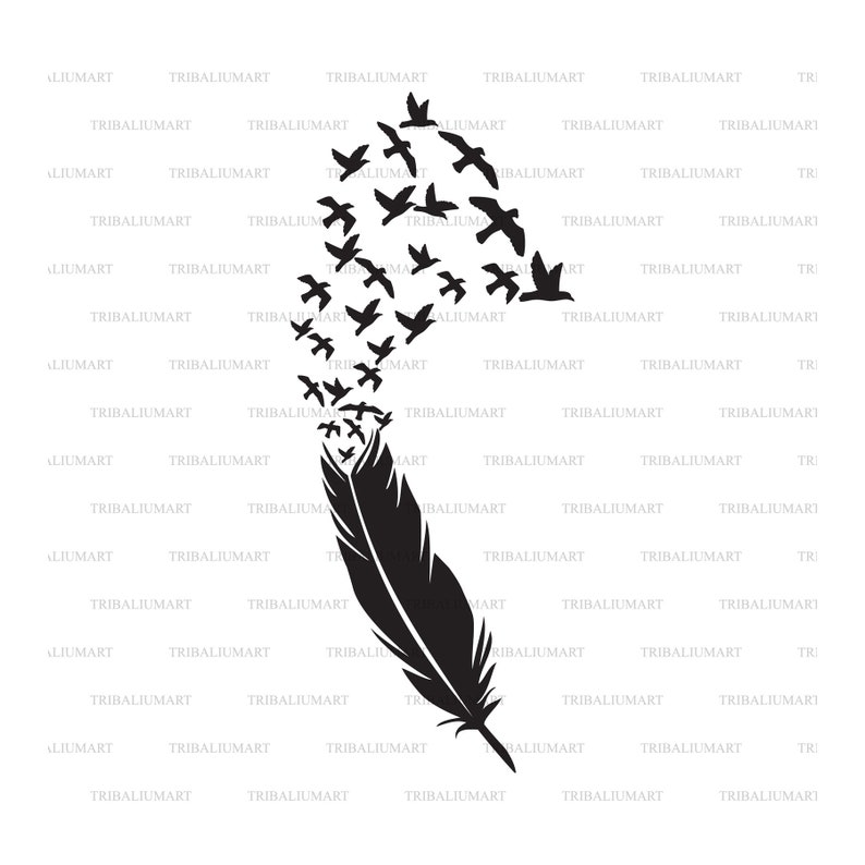 Download Clip Art Eps Svg Pdf Png Dxf Jpeg Clip Art Silhouettes Cut Files For Cricut Feather With Birds Art Collectibles