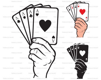 HandhaltenSpielkarte - Vier Asse (Poker-Design). Dateien für Cricut ausschneiden. ClipArt Silhouetten (eps, svg, pdf, png, dxf, jpg).