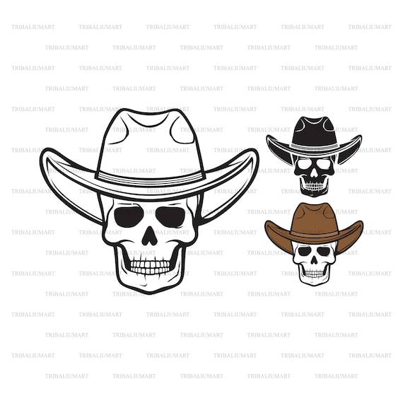 Skull in Cowboy Hat. Cut Files for Cricut. Clip Art Silhouettes eps, Svg,  Pdf, Png, Dxf, Jpeg. - Etsy