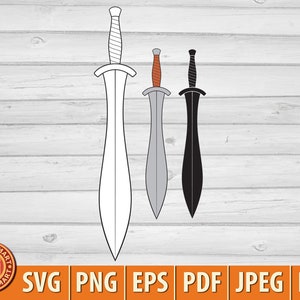 Spartaans zwaard. Bestanden knippen voor Cricut. Clip Art silhouet (eps, svg, pdf, png, dxf, jpeg).