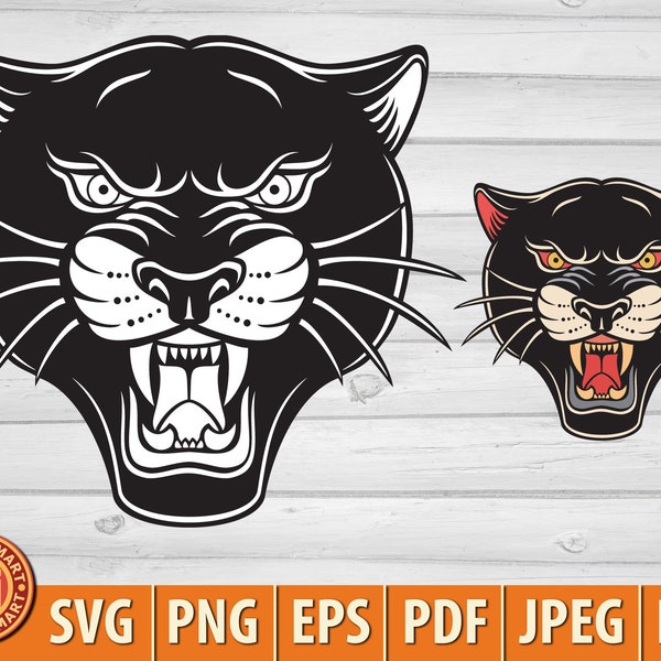 Traditional Panther Face Tattoo Design (Head). Cut files for Cricut. Clip Art silhouette (eps, svg, pdf, png, dxf, jpeg).