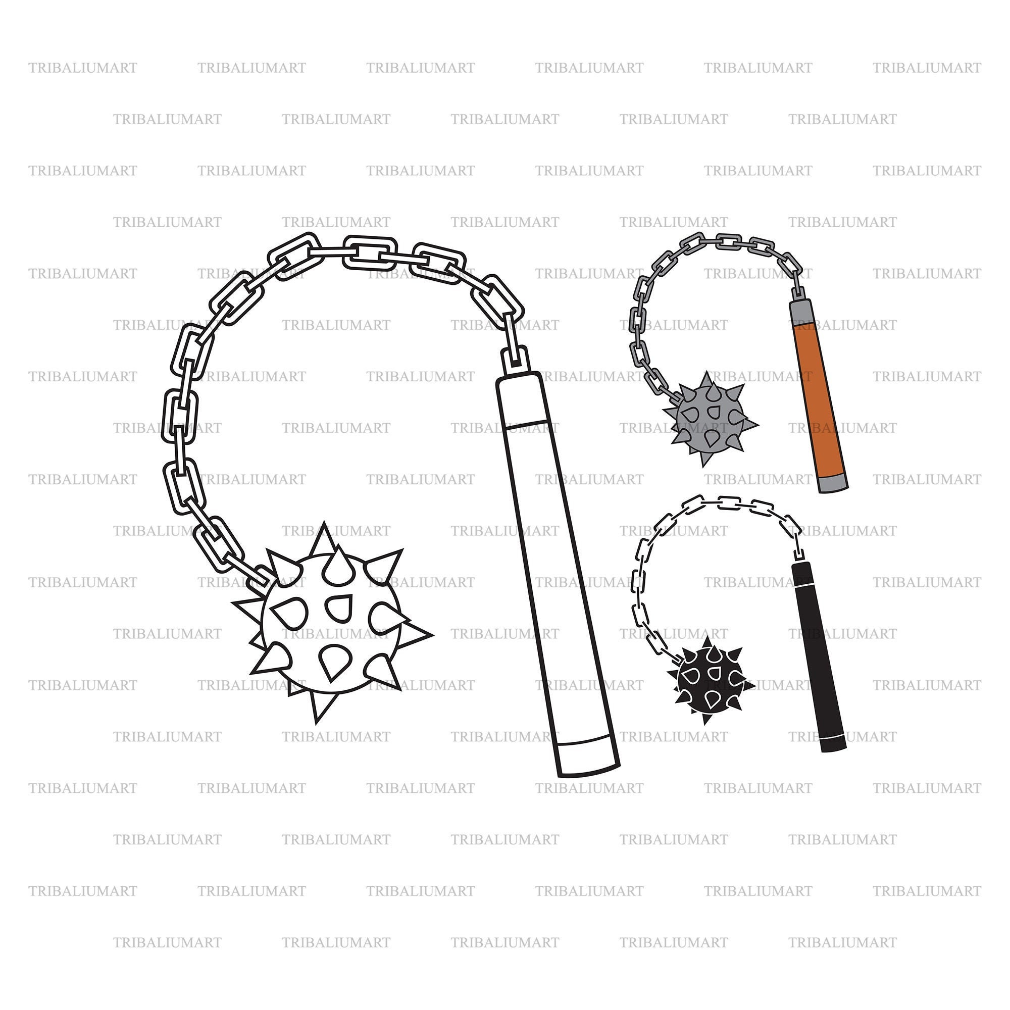 Medieval Mace With Chain Ancient Weapon. Cut Files for Etsy