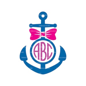 Anker mit Bow Monogram. Dateien für Cricut schneiden. Clip Art Silhouette (eps, svg, pdf, png, dxf, jpeg).