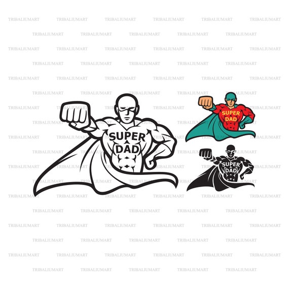 Super hero dad (Fathers Day design). Cut files for Cricut. Clip Art silhouette (eps, svg, pdf, png, dxf, jpeg).