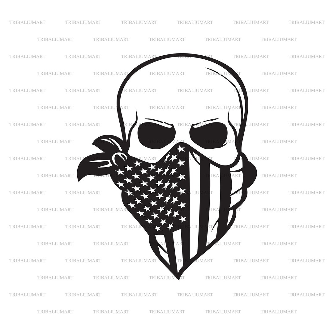 Skull With American Flag Bandana USA Design. Cut Files for Cricut. Clip
