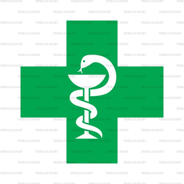 Snake and a bowl - medical symbol (emblem for drugstore, pharmacy sign). Cut files for Cricut. Clip Art (eps, svg, pdf, png, dxf, jpeg).