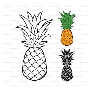 ananas. Coupez les fichiers pour Cricut. Silhouettes Clip Art (eps, svg, pdf, png, dxf, jpeg).