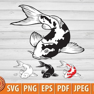 Japans of Chinees geïnspireerde Koi Carp Fish. Knip bestanden voor Cricut. Clip Art silhouet (eps, svg, pdf, png, dxf, jpeg).