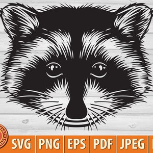 Waschbärkopf. Cut Dateien für Cricut. Clip Art Silhouetten (eps, svg, pdf, png, dxf, jpeg).