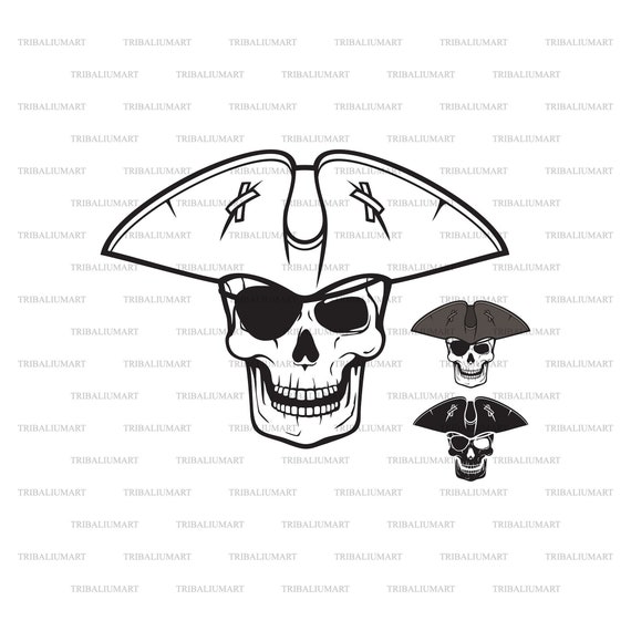 Cappello Pirata Con Icona Teschio In Stile Contorno Isolato Su Sfondo Bianco Simbolo Pirati