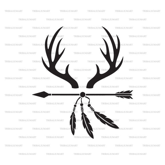 Deer antlers and arrow. Cut files for Cricut. Clip Art silhouette (eps,  svg, pdf, png, dxf, jpeg).