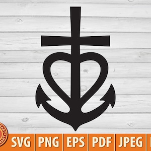 Croix, coeur, ancre - symbole de foi, d'espoir, d'amour. Signe de la foi. Fichiers de découpe pour Cricut. Silhouettes Clip Art (eps, svg, pdf, png, dxf, jpeg).