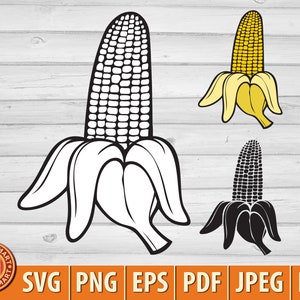 Bananenmais. Cut Dateien für Cricut. Clip Art Silhouette (eps, svg, pdf, png, dxf, jpeg).