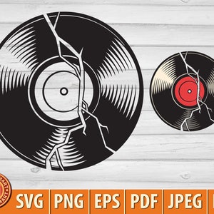 Kaputte oder gesprungene Schallplatte. Schneide Dateien für Cricut. Clip Art Silhouette (eps, svg, pdf, png, dxf, jpeg).