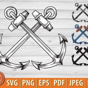 Ancore incrociate. Taglia file per Cricut. Clip Art sagome (eps, svg, pdf, png, dxf, jpeg).