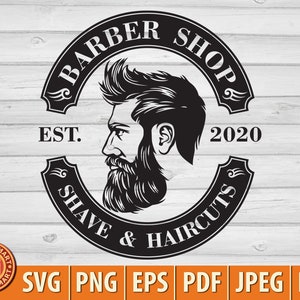 Símbolo da barbearia. Barbear e cortes de cabelo. Cortar arquivos para Cricut. Silhueta de clipart (eps, svg, pdf, png, dxf, jpeg).