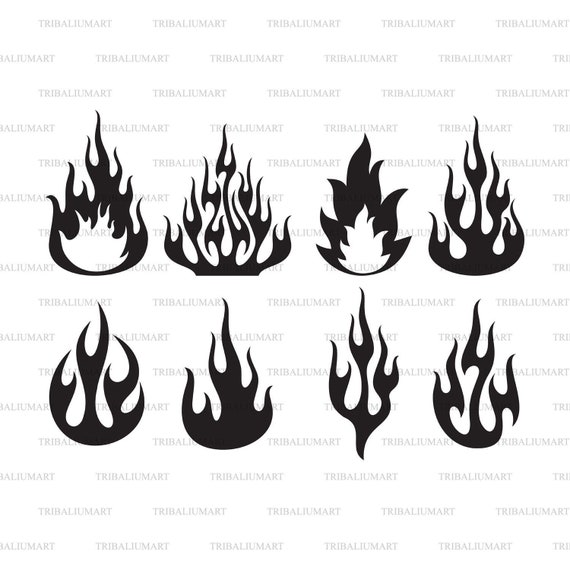 Flames fire Icons. Cut Files for Cricut. Clip Art Silhouettes eps, Svg,  Pdf, Png, Dxf, Jpeg. 