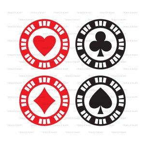 Poker or casino chips -  hearts, diamonds, clubs, hearts and spades. Cut files for Cricut. Clip Art (eps, svg, pdf, png, dxf, jpeg).