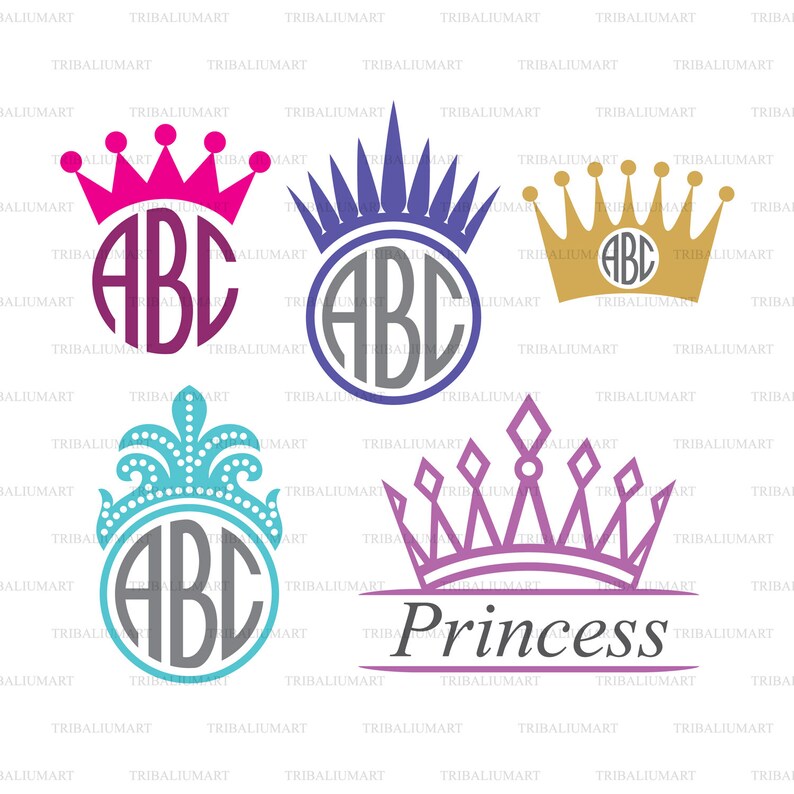 Download Eps Svg Pdf Png Dxf Jpeg Cut Files For Cricut Princess Crown Monogram Clip Art Silhouettes Clip Art Art Collectibles