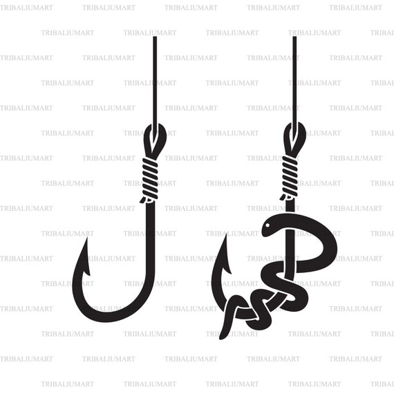 Worm on a Fishing Hook. Cut Files for Cricut. Clip Art Silhouettes