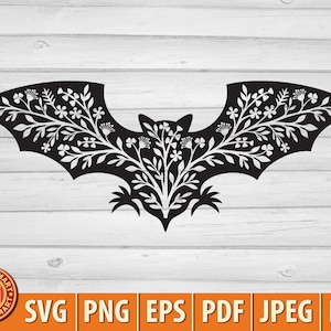Floral Bat. Pliki do cięcia dla Cricut. Clip Art sylwetka (eps, svg, pdf, png, dxf, jpeg).
