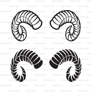 Ram horns. Cut files for Cricut. Clip Art silhouettes (eps, svg, pdf, png, dxf, jpeg).