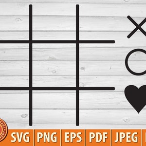 Tic Tac Toe Game with Heart. Cut files for Cricut. Clip Art silhouette (eps, svg, pdf, png, dxf, jpeg).